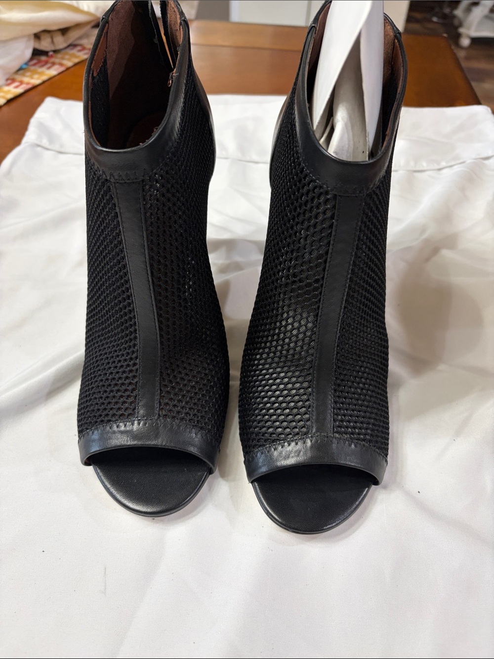 Cole Haan Black Mesh Peep-Toe Ankle Boots